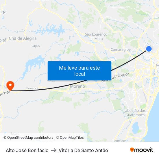 Alto José Bonifácio to Vitória De Santo Antão map
