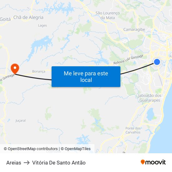 Areias to Vitória De Santo Antão map