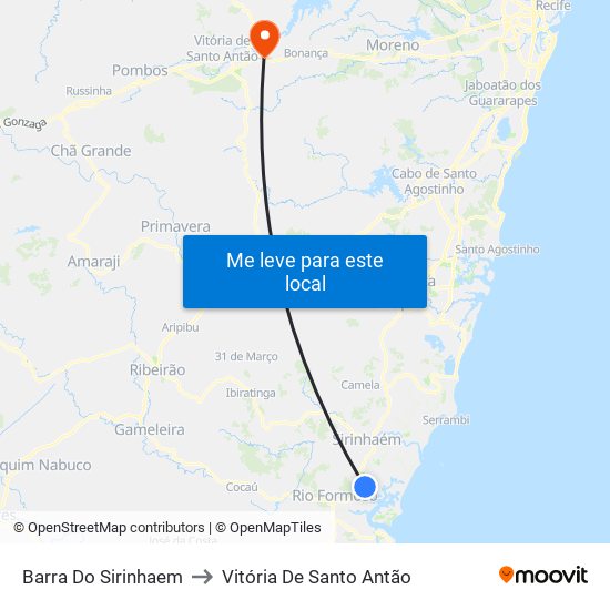 Barra Do Sirinhaem to Vitória De Santo Antão map