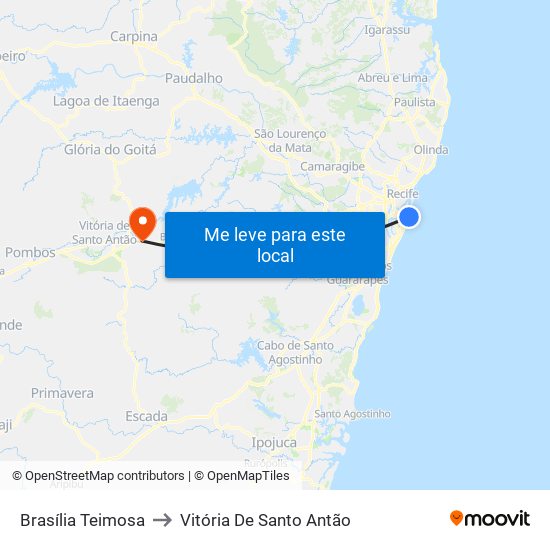 Brasília Teimosa to Vitória De Santo Antão map