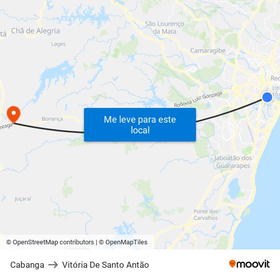 Cabanga to Vitória De Santo Antão map