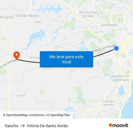 Sancho to Vitória De Santo Antão map