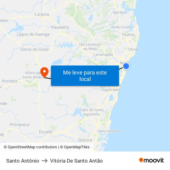 Santo Antônio to Vitória De Santo Antão map