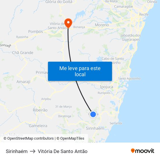 Sirinhaém to Vitória De Santo Antão map