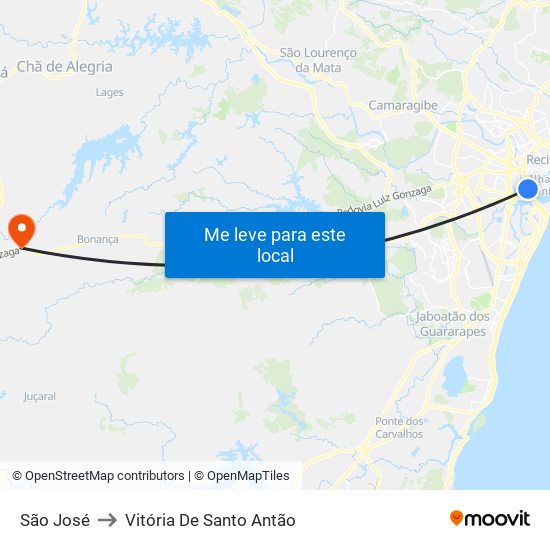 São José to Vitória De Santo Antão map