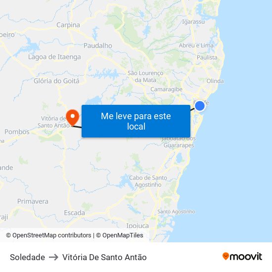 Soledade to Vitória De Santo Antão map