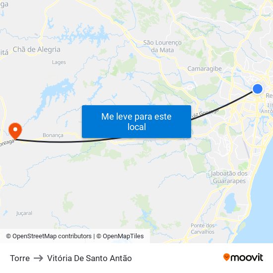 Torre to Vitória De Santo Antão map