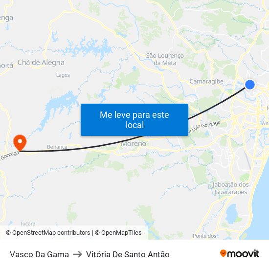 Vasco Da Gama to Vitória De Santo Antão map