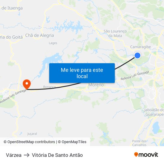 Várzea to Vitória De Santo Antão map