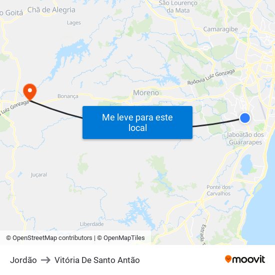 Jordão to Vitória De Santo Antão map