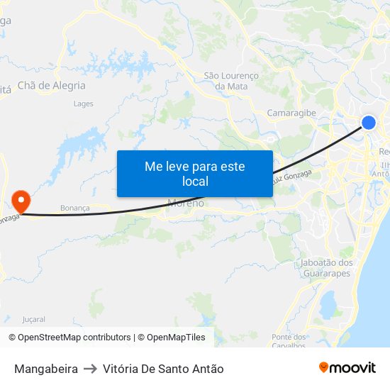 Mangabeira to Vitória De Santo Antão map