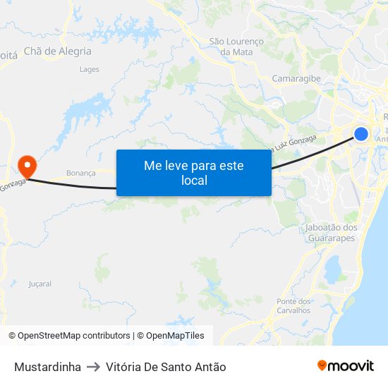 Mustardinha to Vitória De Santo Antão map