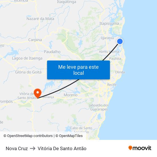 Nova Cruz to Vitória De Santo Antão map