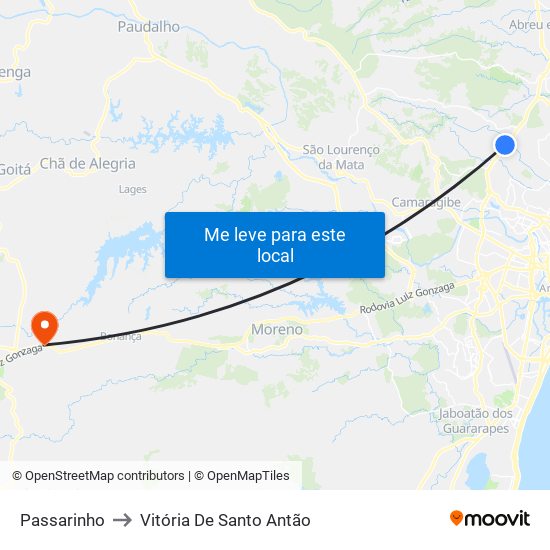 Passarinho to Vitória De Santo Antão map