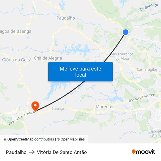 Paudalho to Vitória De Santo Antão map