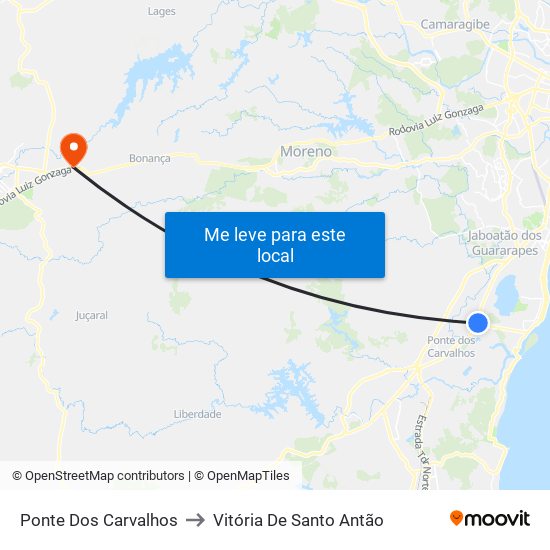 Ponte Dos Carvalhos to Vitória De Santo Antão map