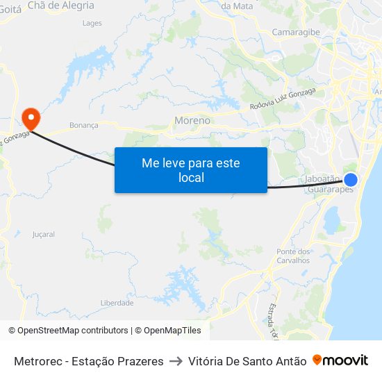 Metrorec - Estação Prazeres to Vitória De Santo Antão map