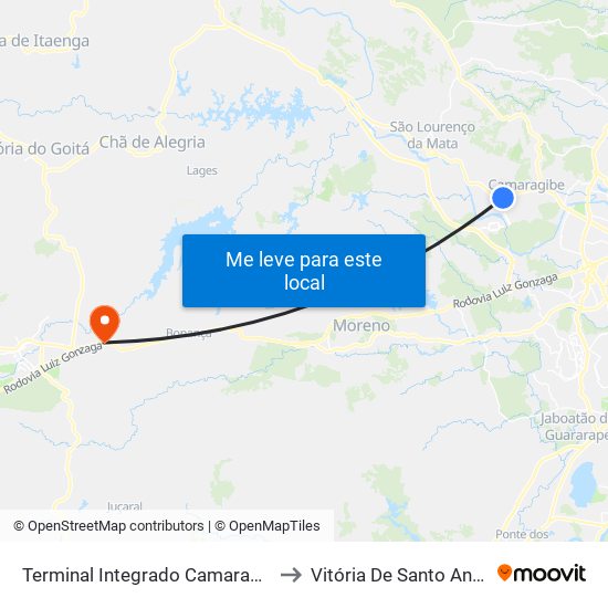 Terminal Integrado Camaragibe to Vitória De Santo Antão map