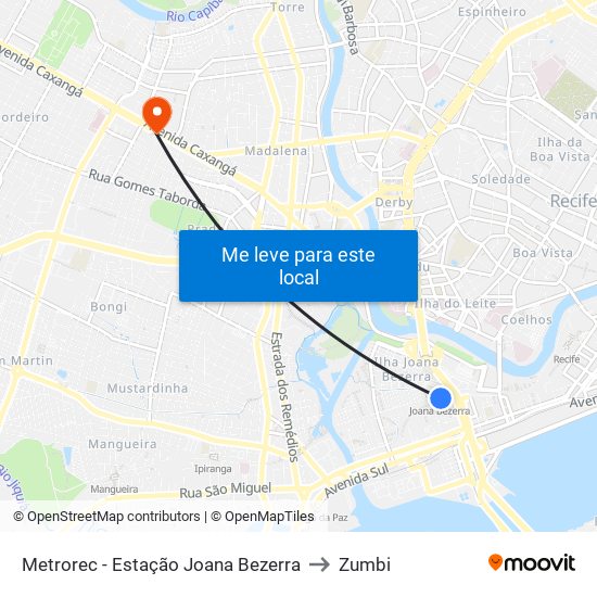 Metrorec - Estação Joana Bezerra to Zumbi map