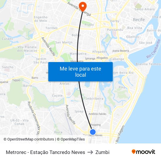 Metrorec - Estação Tancredo Neves to Zumbi map