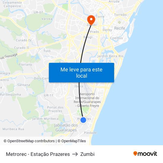 Metrorec - Estação Prazeres to Zumbi map