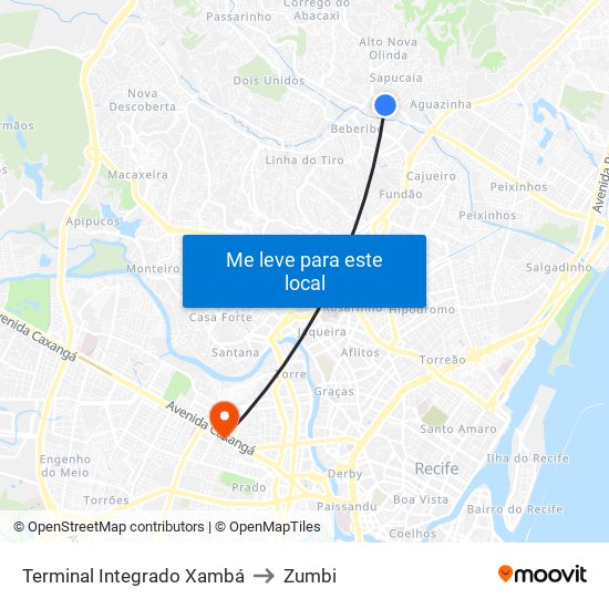 Terminal Integrado Xambá to Zumbi map