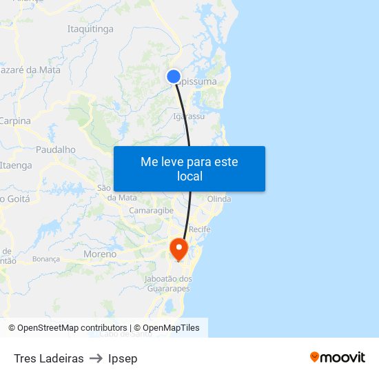 Tres Ladeiras to Ipsep map