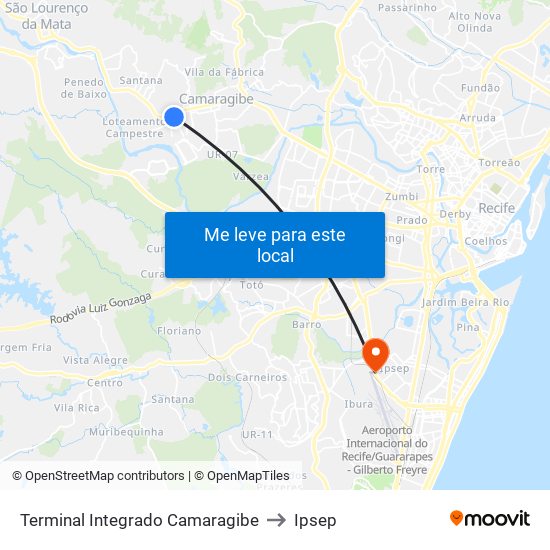 Terminal Integrado Camaragibe to Ipsep map