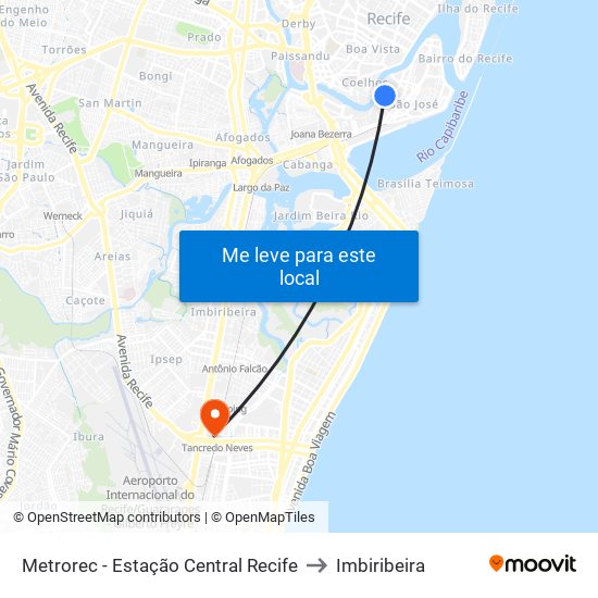 Metrorec - Estação Central Recife to Imbiribeira map