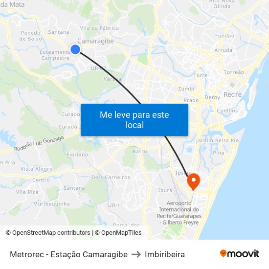 Metrorec - Estação Camaragibe to Imbiribeira map