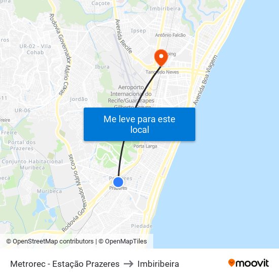 Metrorec - Estação Prazeres to Imbiribeira map