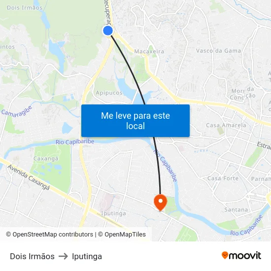 Dois Irmãos to Iputinga map