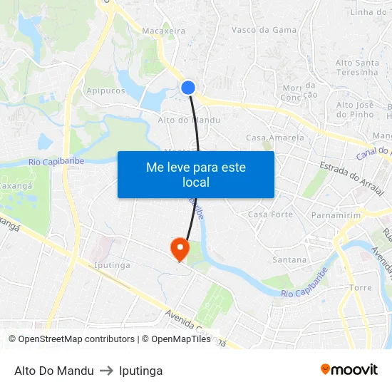 Alto Do Mandu to Iputinga map