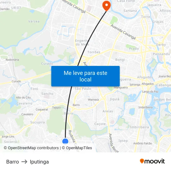 Barro to Iputinga map