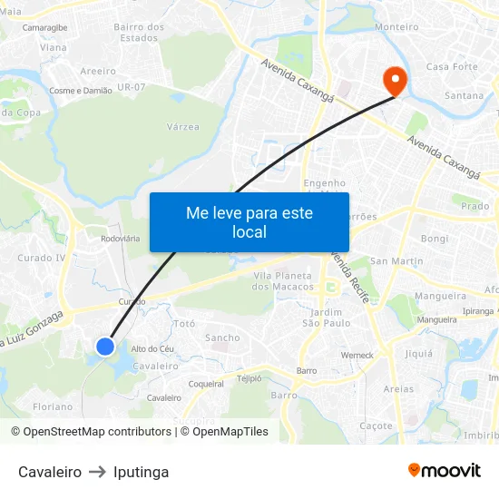 Cavaleiro to Iputinga map