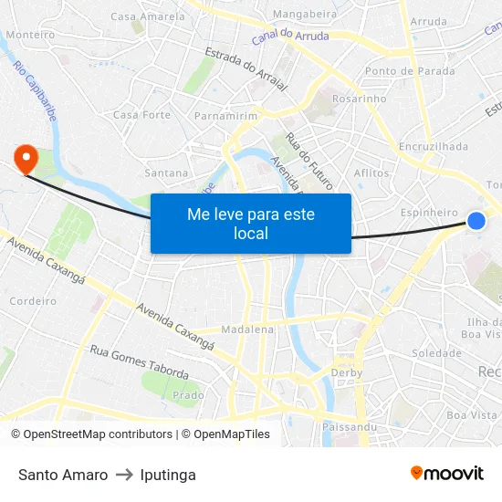 Santo Amaro to Iputinga map