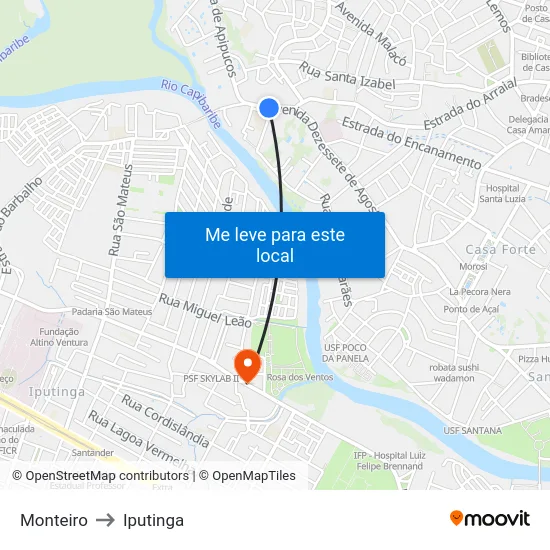 Monteiro to Iputinga map