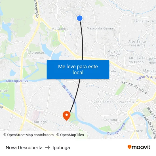 Nova Descoberta to Iputinga map