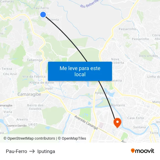 Pau-Ferro to Iputinga map