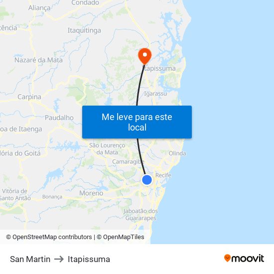 San Martin to Itapissuma map