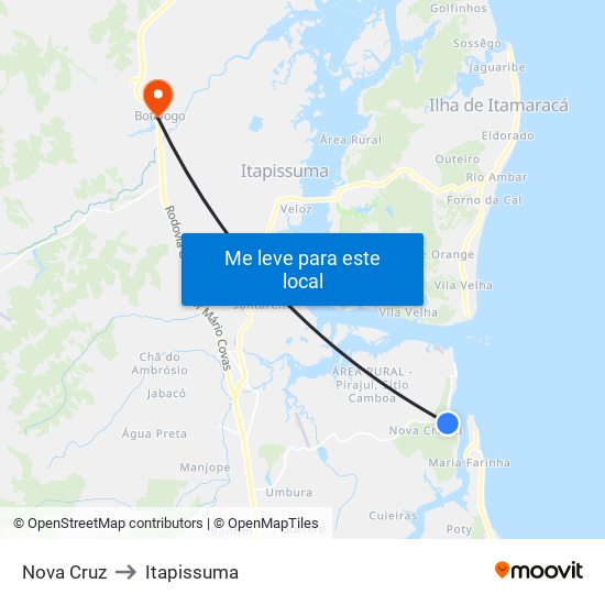 Nova Cruz to Itapissuma map