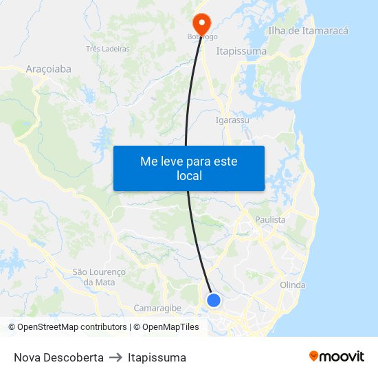 Nova Descoberta to Itapissuma map