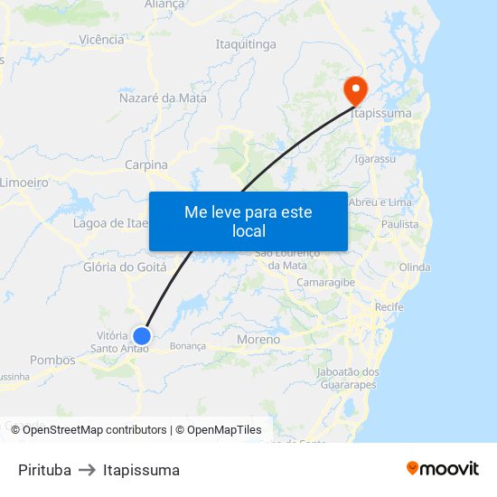 Pirituba to Itapissuma map