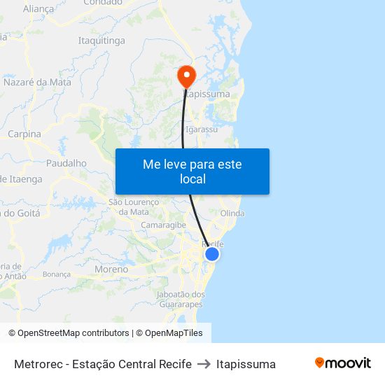 Metrorec - Estação Central Recife to Itapissuma map