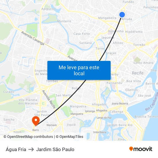 Água Fria to Jardim São Paulo map