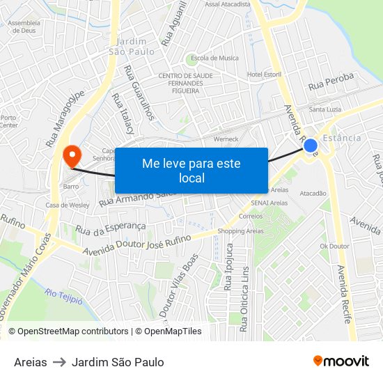 Areias to Jardim São Paulo map