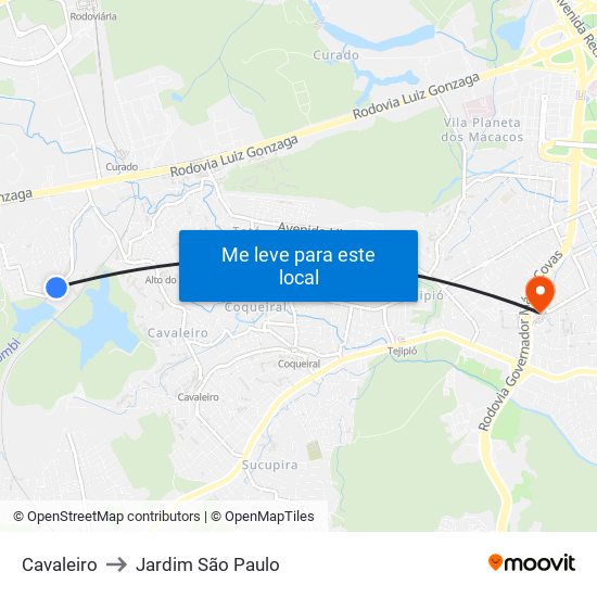 Cavaleiro to Jardim São Paulo map