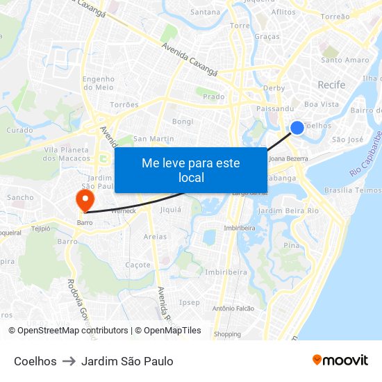 Coelhos to Jardim São Paulo map