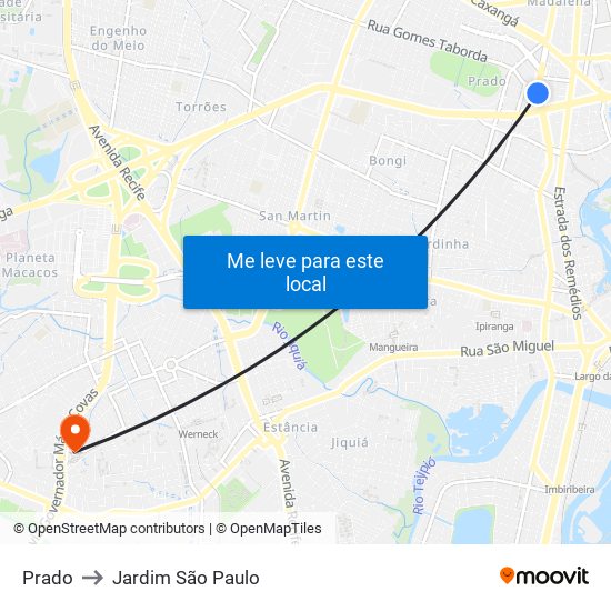Prado to Jardim São Paulo map