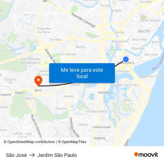 São José to Jardim São Paulo map
